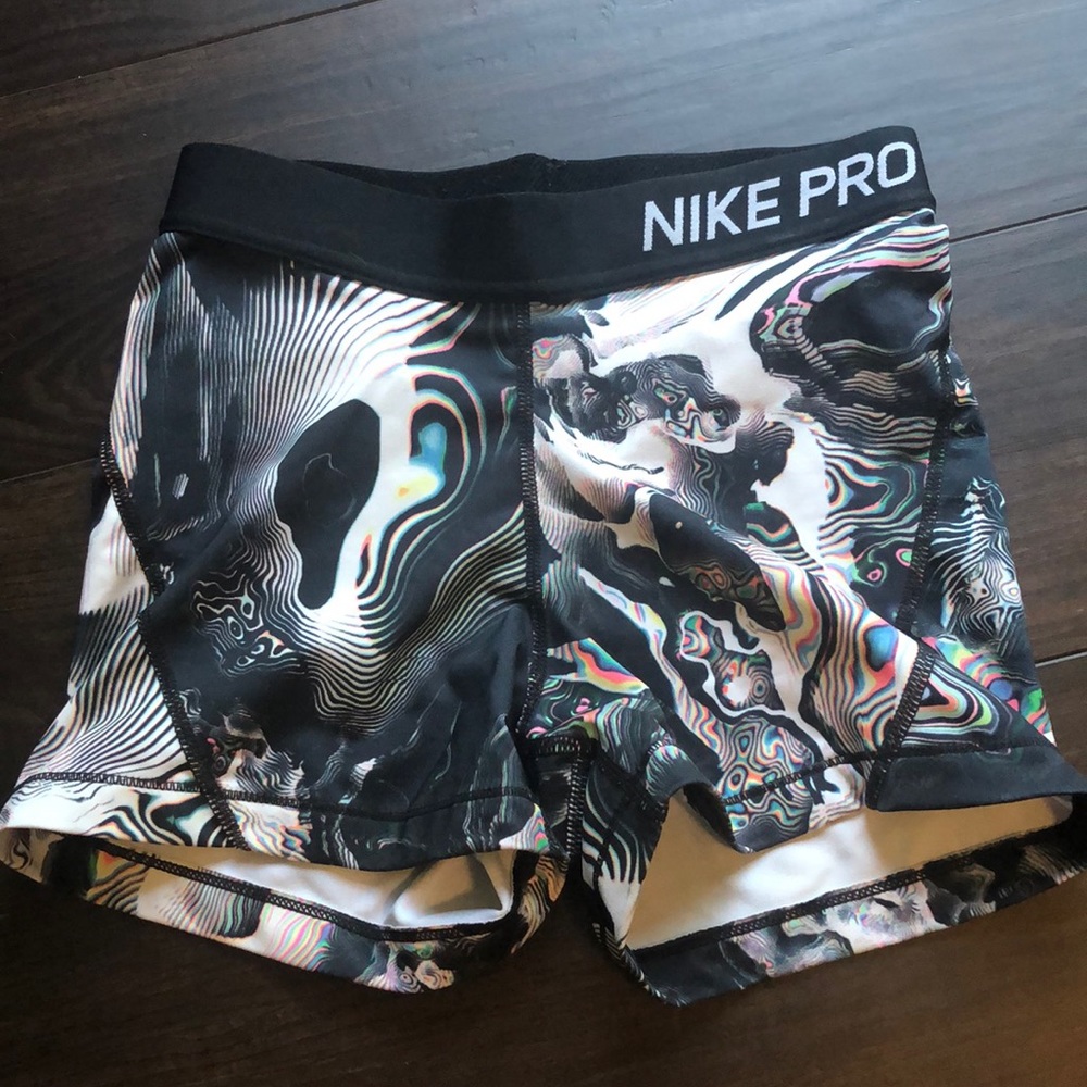 Oil spill patterned Nike Pros 3”